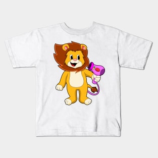 Lion with Hair dryer Kids T-Shirt